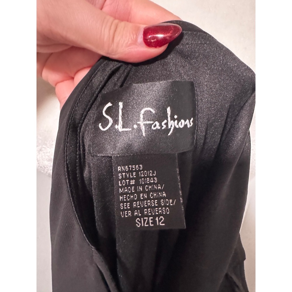 SL Fashions Black Beaded Empire Waist Cocktail Dress Midi Ruffle Hem Size 12 - Picture 3 of 3